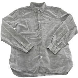 Lacoste Shirt Mens Large Gray Slim Fit Button Down Cotton Linen Checkered Casual